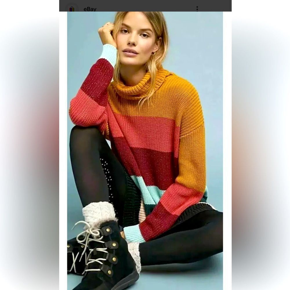 Farm Rio Anthropologie Bold Striped oversized Sweater